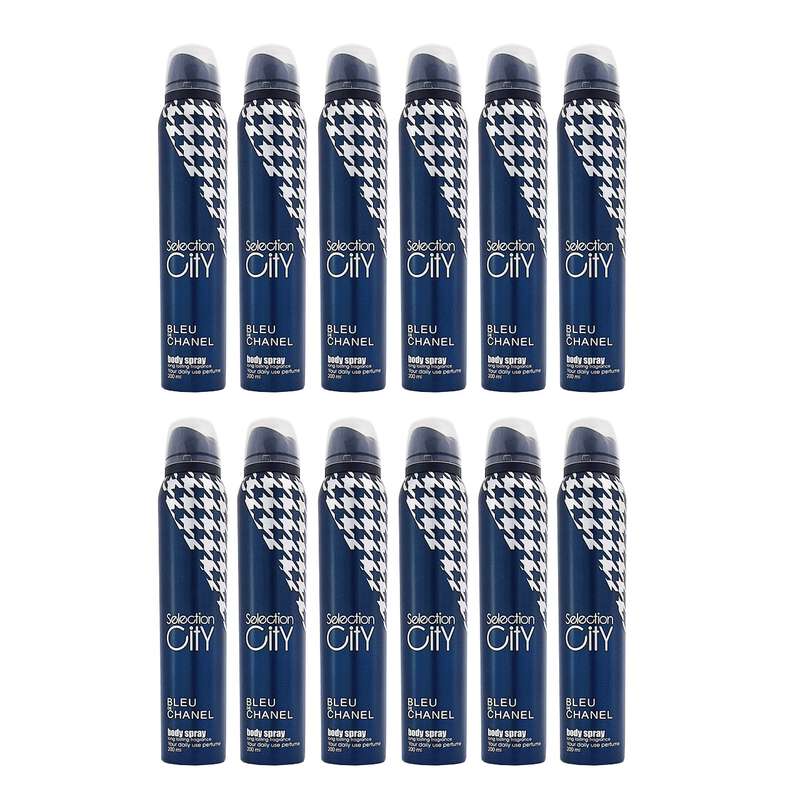 اسپری خوشبوکننده بدن مردانه سلکشن سیتی مدل Blue Chanel حجم 200 میلی لیتر مجموعه ۱۲ عددی اسپری خوشبوکننده بدن مردانه سلکشن سیتی مدل Blue Chanel حجم 200 میلی لیتر مجموعه ۱۲ عددی