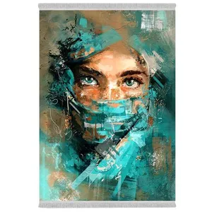 فرش پارچه‌ای دفه مدل فرشینه شانل مخمل طرح فانتزی کد 7075