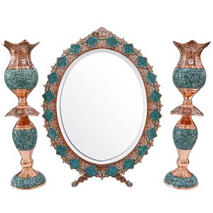 ست 3 تکه آینه و شمعدان فیروزه کوبی مدل فخرا