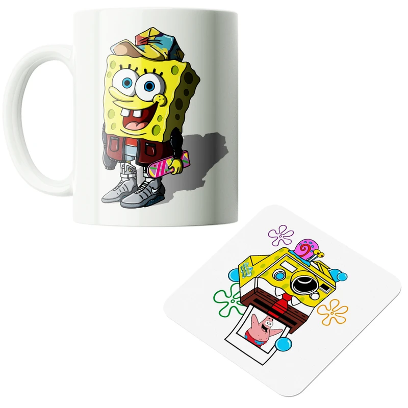 ماگ پاد آفرین مدل باب اسفنجی کارتونی کیوت فانتزی بامزه  کد PZ243 به همراه زیرلیوانی