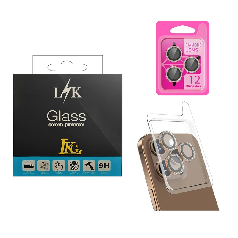 محافظ لنز دوربین ال کا جی مدل نگین دار مناسب برای گوشی موبایل اپل iPhone 12 Pro Max