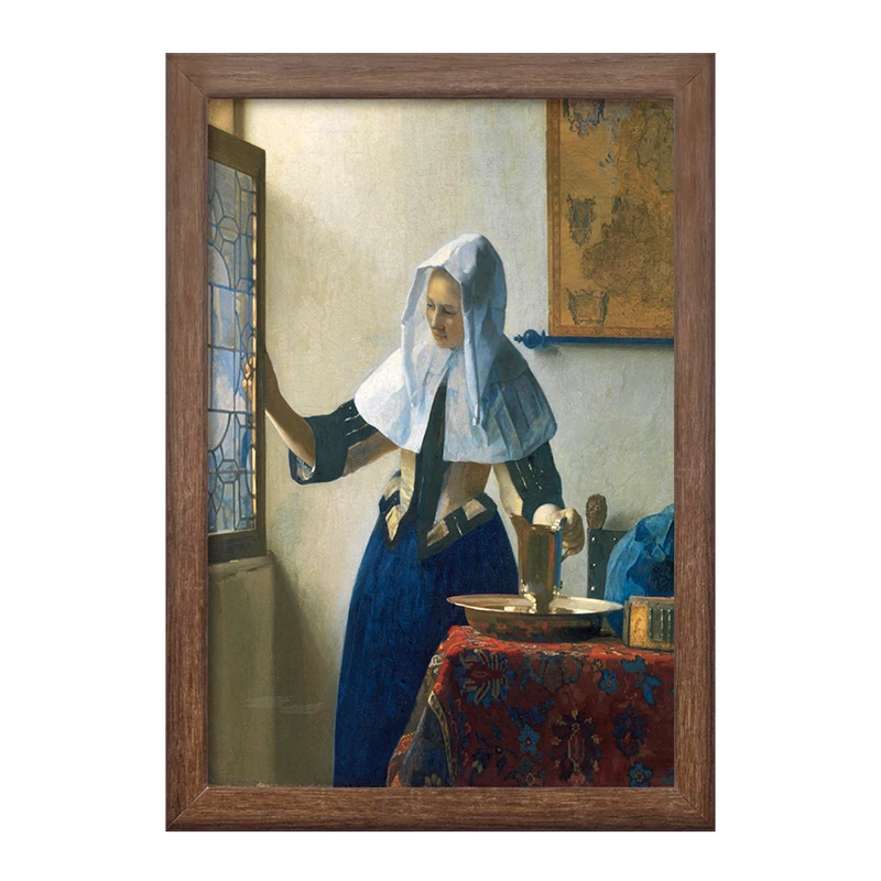 تابلو خندالو طرح نقاشی زن جوان با پارچ آب اثر یوهانس فرمیر کد F12432