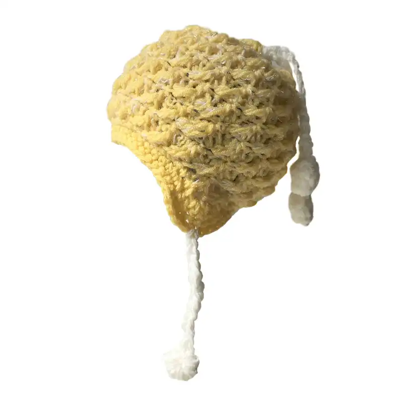 کلاه بافتنی نوزادی مدل کج راه رنگ لیمویی