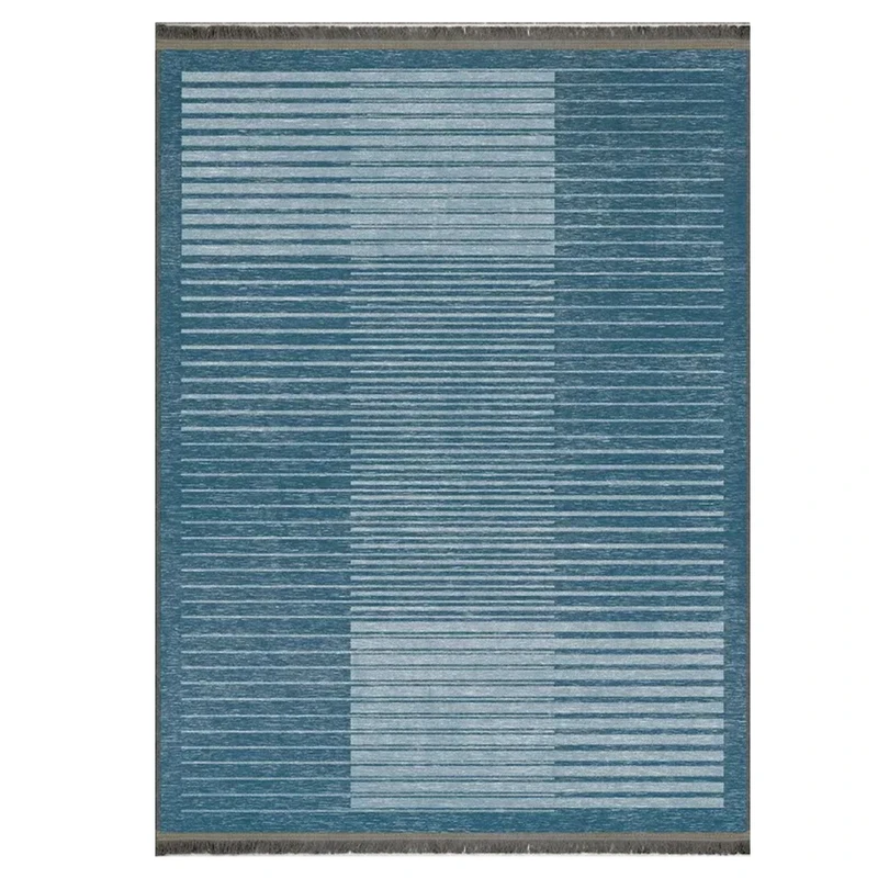 فرش ماشینی 1000 شانه هانوکس زمینه آبی حاشیه کرم آبی مدل مینیمال کد HANM.0018.1