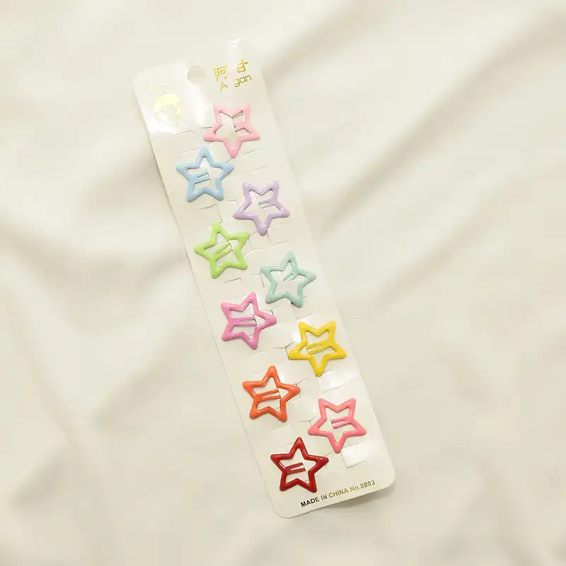 گیره مو دخترانه مدل تق تقی ستاره ای پاستیلی بسته 10 عددی