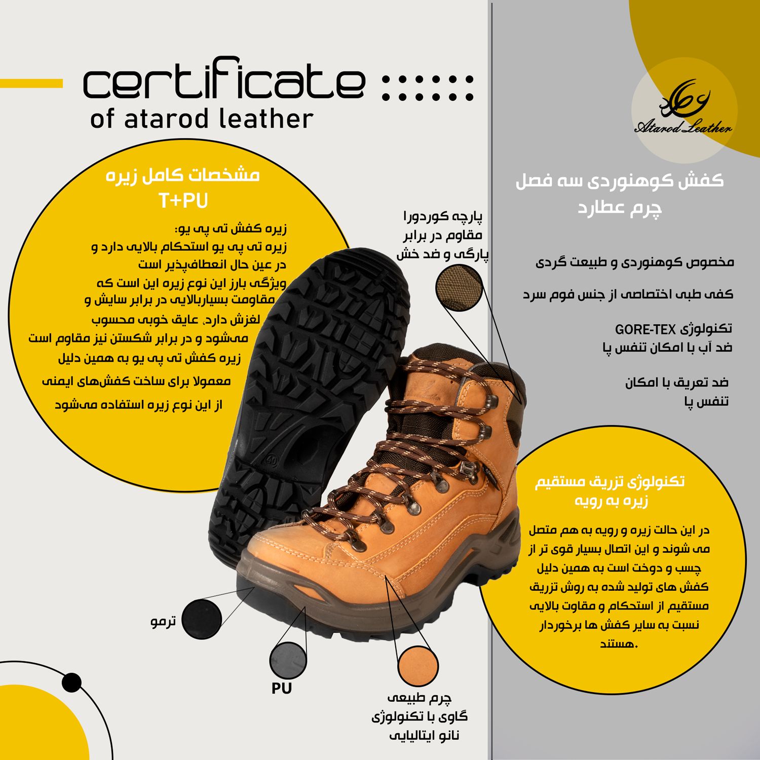 کفش کوهنوردی چرم عطارد مدل چرم طبیعی کد SHK02 -  - 5