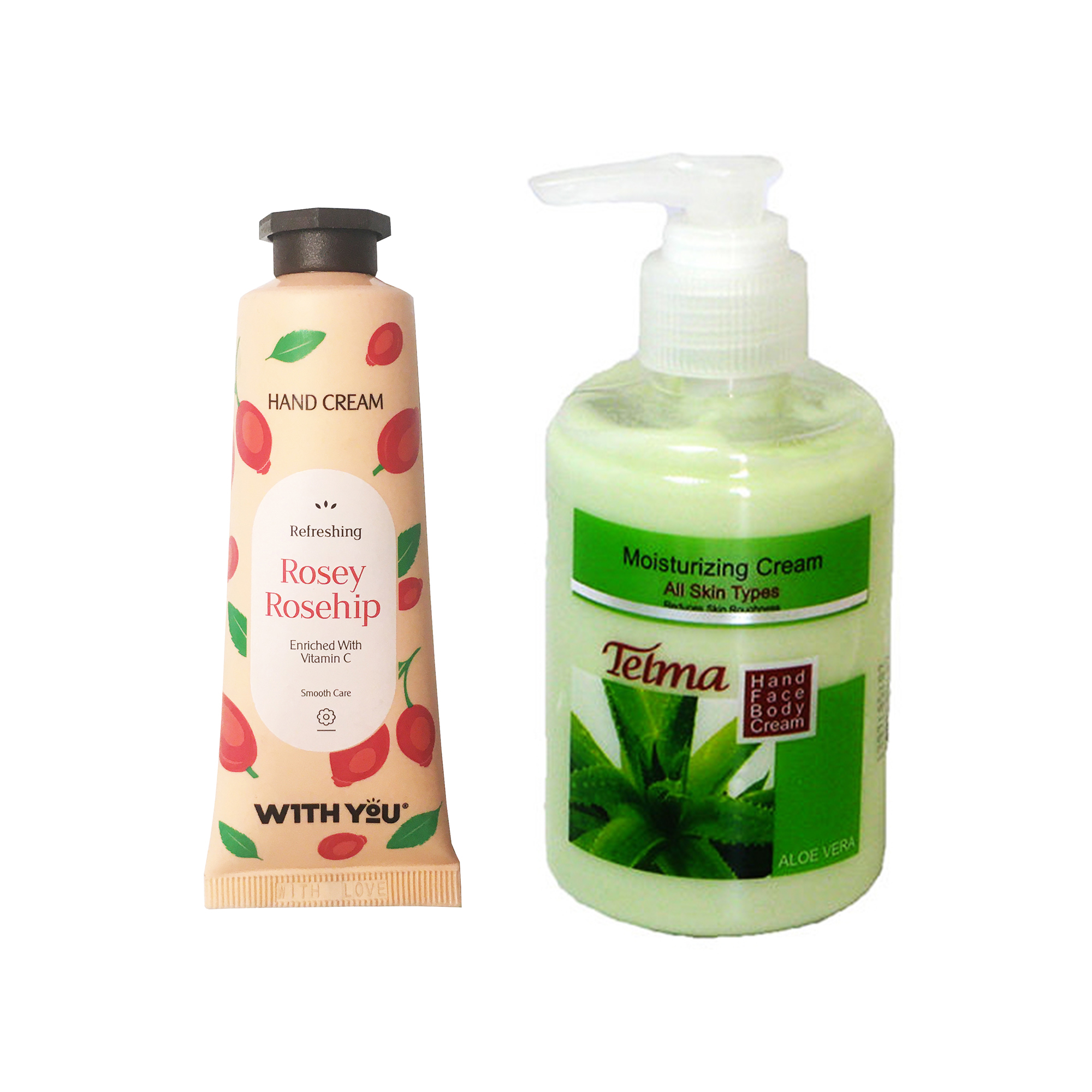 کرم آبرسان و مرطوب کننده تلما مدل آلوئه ورا حجم 200 میلی لیتر به همراه کرم مرطوب کننده ویت یو مدل Rosey Rosehip حجم 50 میلی لیتر 