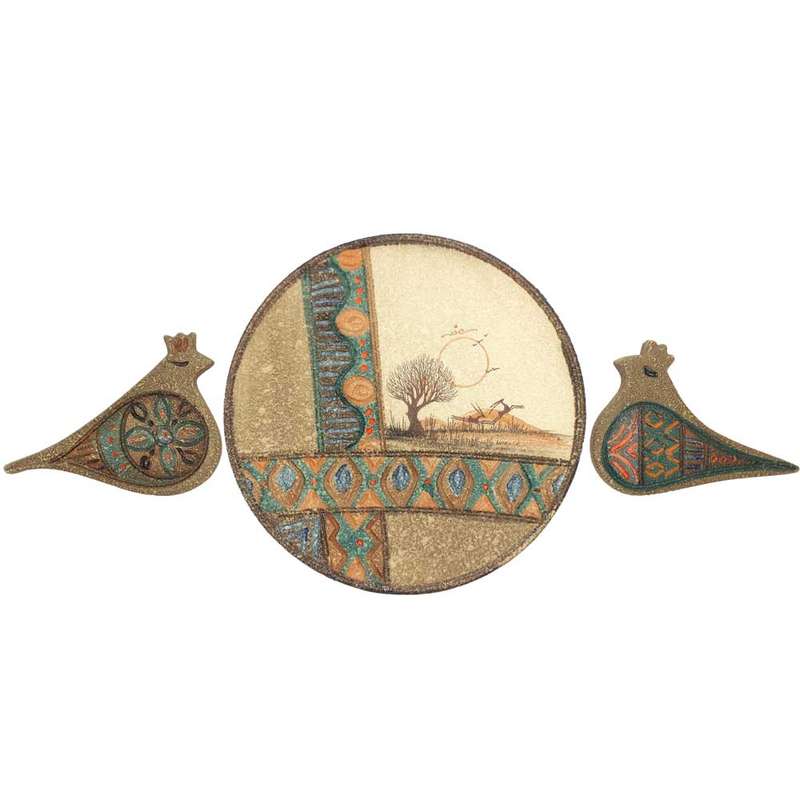 دیوارکوب سرامیکی دست نگار طرح پرنده مجموعه 3 عددی