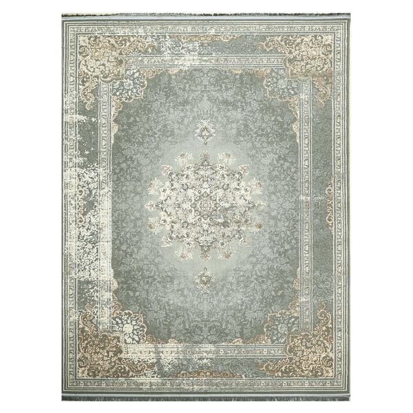 فرش ماشینی 400 شانه دنیای فرش زمینه و حاشیه سیلور مدل  سایه کد 4012  