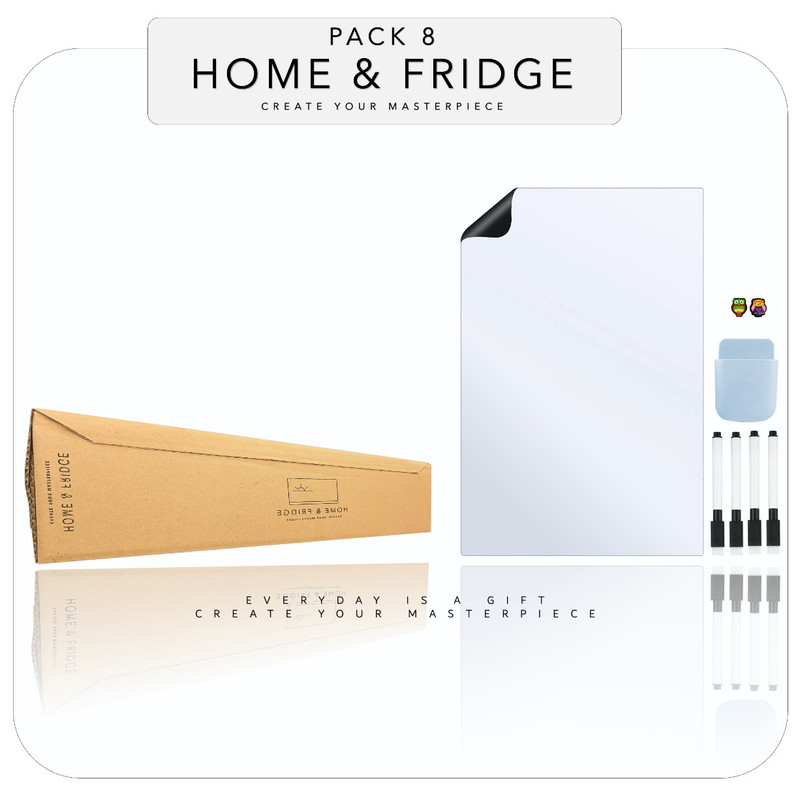 تخته وایت برد هوم اند فریج مدل 8 سایز 20x30 سانتی متر به همراه ماژیک و مگنت و هولدر مغناطیسی مجموعه 8 عددی