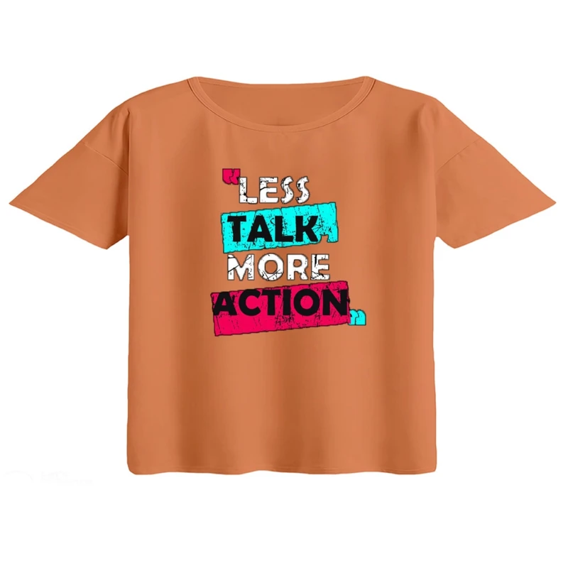 کراپ تی‌شرت آستین کوتاه زنانه مدل نوشته کد ۱