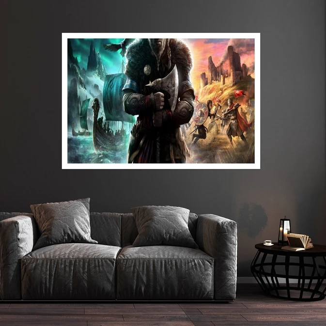 تابلو بکلیت طرح بازی Assassins Creed Valhalla مدل قاب شاسی W-s8739