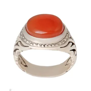 انگشتر نقره مردانه بازرگانی میلادی مدل سنگ عقیق یمنی کهنه رکاب دست ساز سیاه قلم کد AM_2196