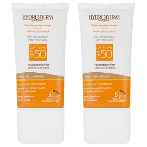 کرم ضد آفتاب رنگی هیدرودرم SPF 50 مدل NATURAL BEIGE ‌مناسب پوست‌های چرب و مختلط حجم 50  میلی‌لیتر مجموعه دو عددی