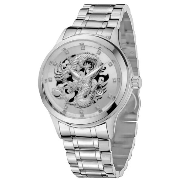 ساعت مچی عقربهای مردانه کوارتز مدل دراگون اژدها بند فلزی کد 2.2