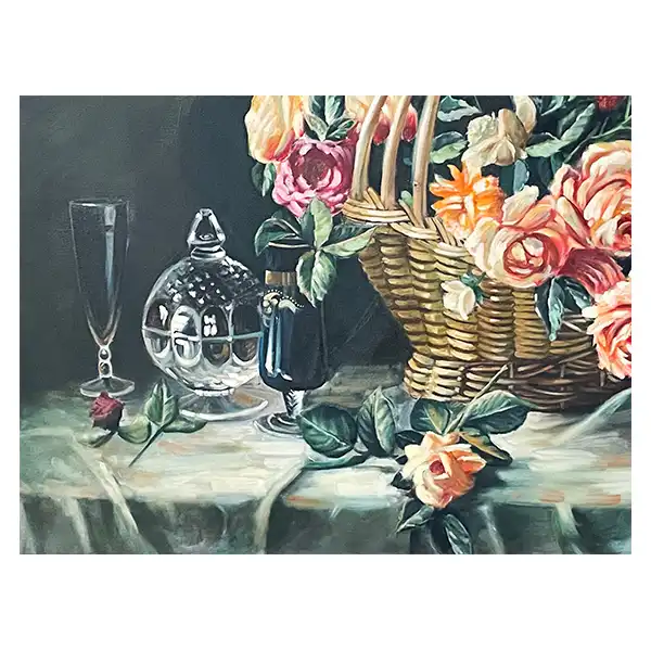 تابلو نقاشی رنگ روغن طرح سبد گل