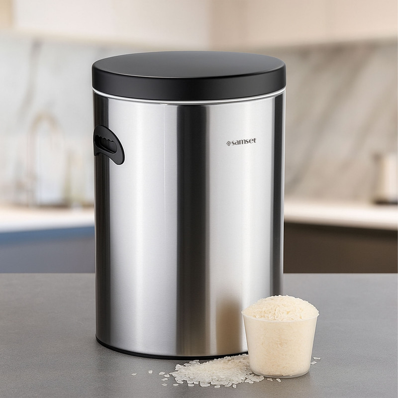 ظرف برنج سام ست مدل استوانه استیل درب ساده ظرفیت 12 کیلوگرم