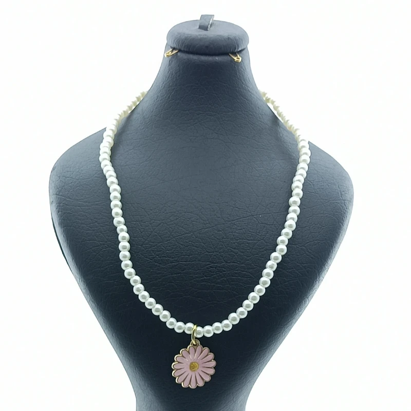 گردنبند دخترانه مدل مروارید گل بابونه کد G0083