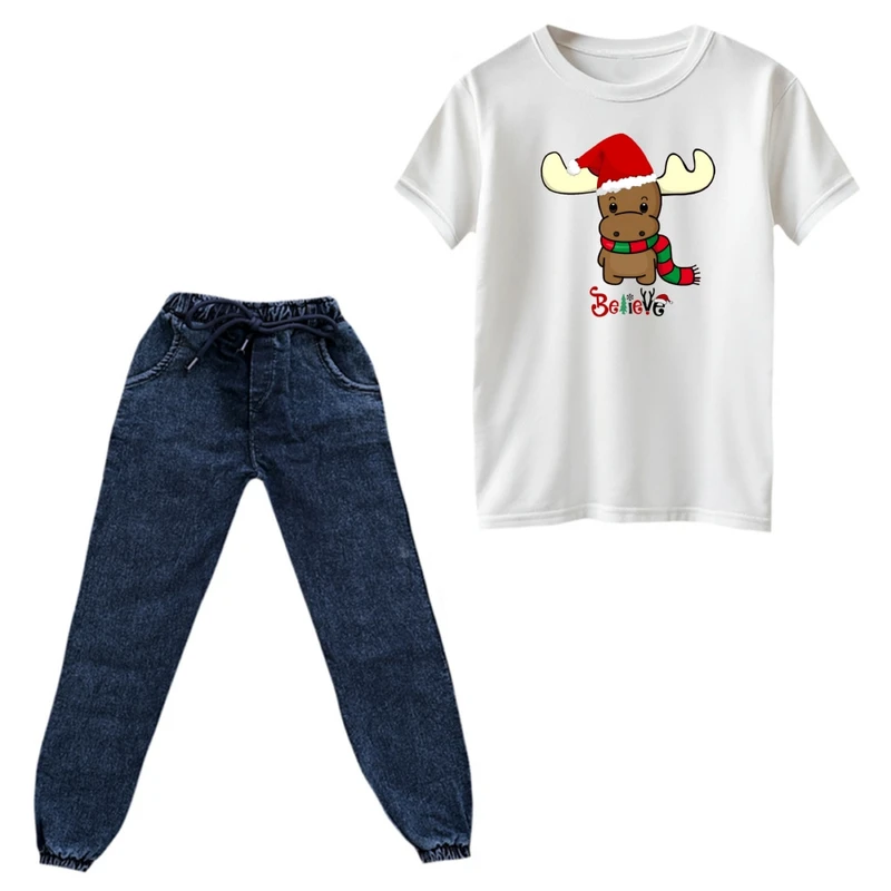 ست تی‌شرت و شلوار پسرانه مدل گوزن کریسمس کد 3