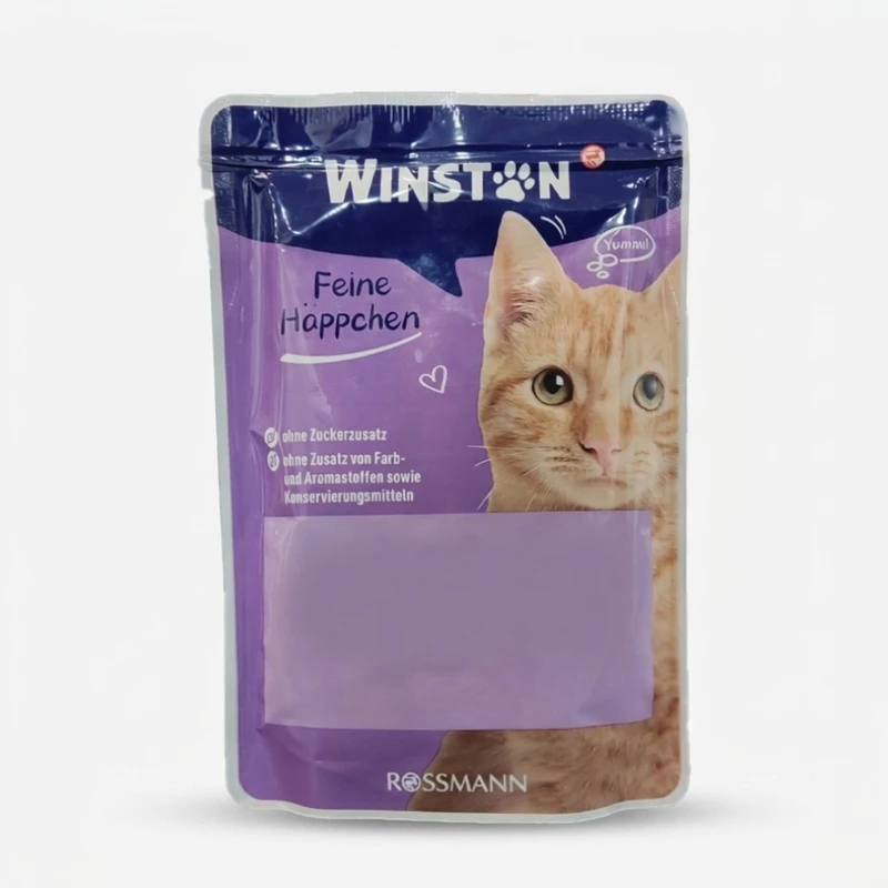 پوچ گربه بالغ وینستون مدل گروی طعم مرغ و جگر وزن 100 گرم