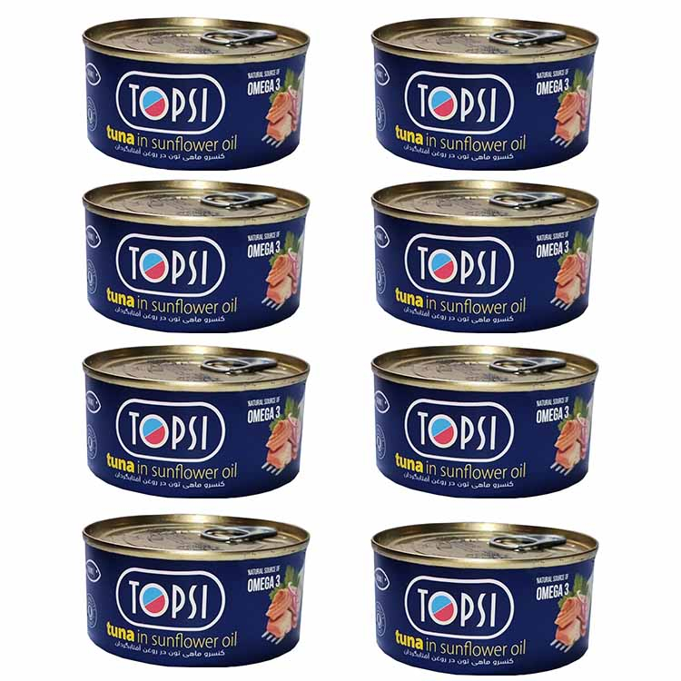 کنسرو تن ماهی در روغن آفتابگردان تاپسی - 180 گرم بسته 8 عددی