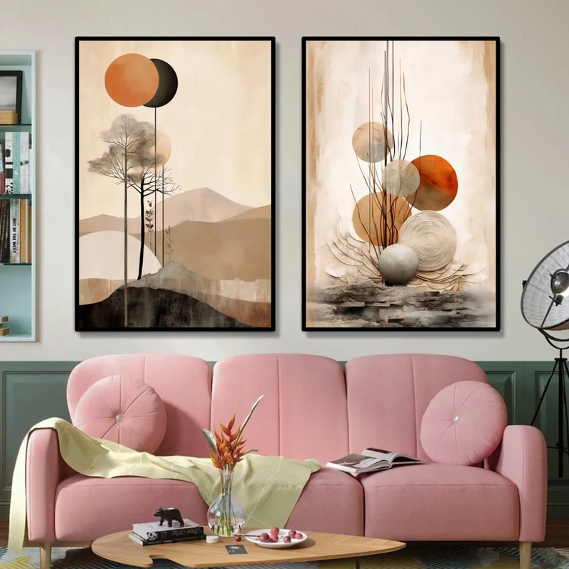 تابلو مدل مینیمال مدرن طرح دایره و خطوط مجموعه دو عددی