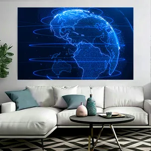 تابلو بوم مدل چرم مخمل طرح کره زمین نئون آبی کد PD2490