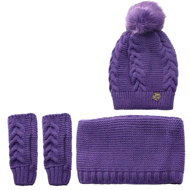 ست کلاه و شال گردن و دستکش بافتنی سام مدل تک پوم کد 134