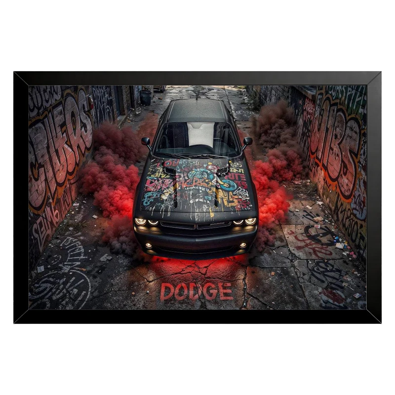 تابلو بکلیت طرح ماشین و خودرو Dodge Challenger SRT Hellcat مدل B-pe130235 فریم مشکی