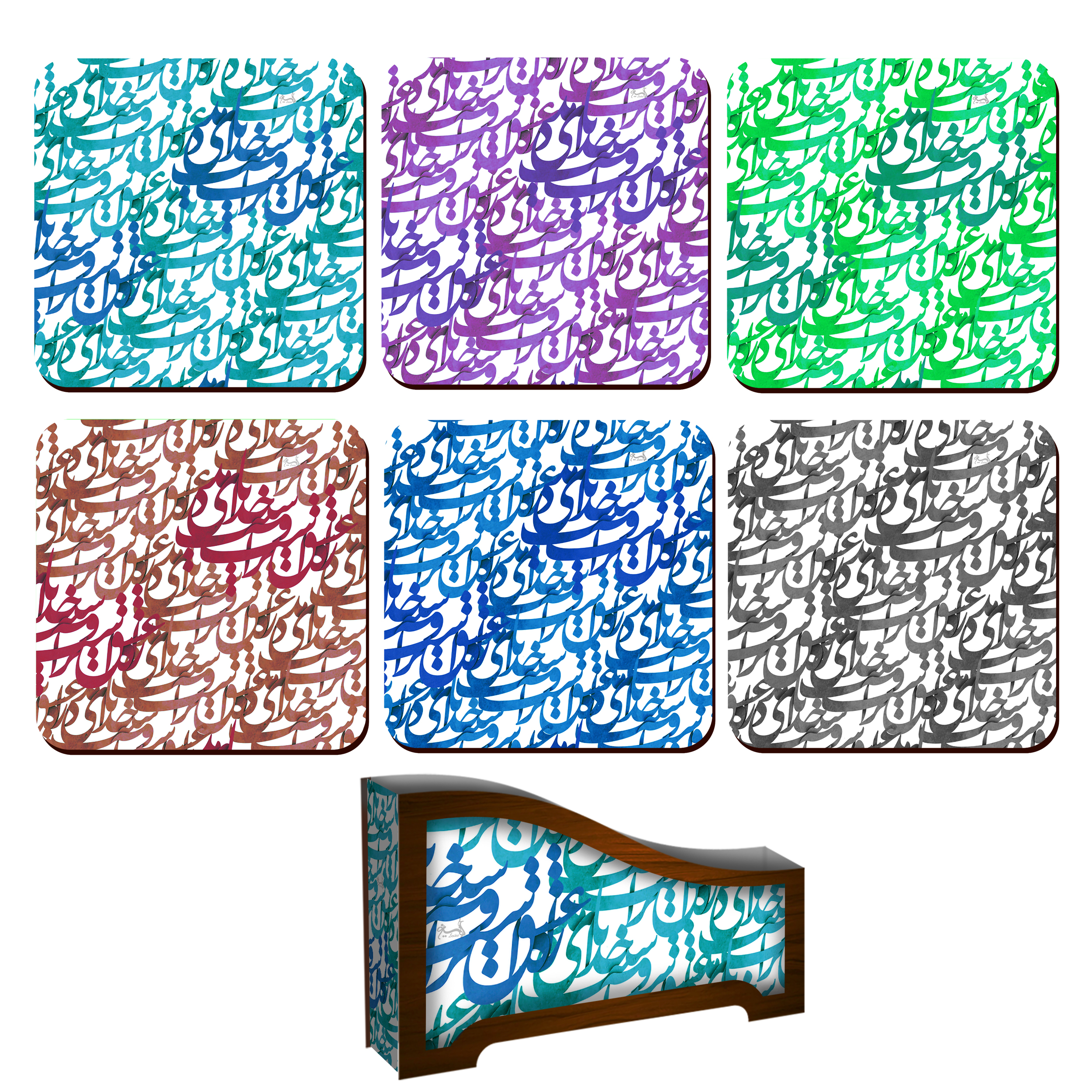 زیر لیوانی لوکسینو مدل کالیگرافی مدل خوشنویسی ایرانی مجموعه 6 عددی
