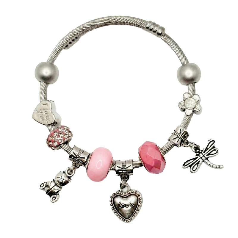 دستبند النگویی زنانه مدل پاندورا طرح سنجاقک کد P400