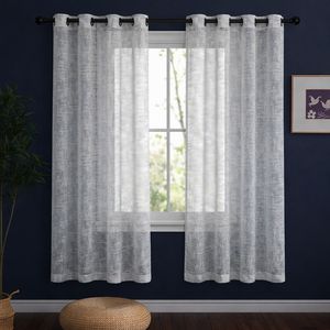 پرده پانچ تیکو دکو مدل حریر کتان ژاکارت طرح محو مدل بدون نیاز به آستر سایز 230 × 140 سانتی‌متر مجموعه‌ 2 عددی