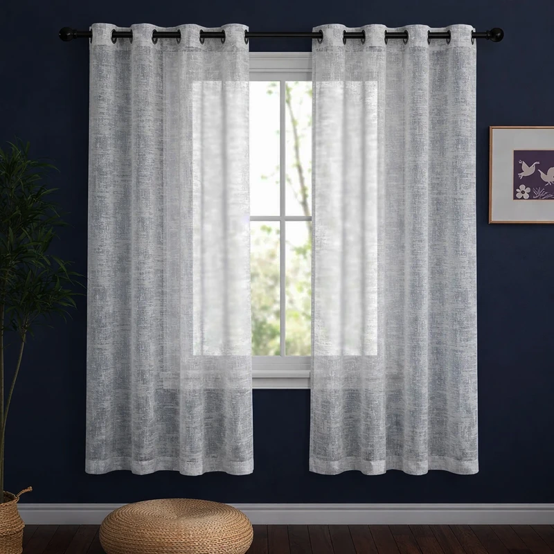 پرده پانچ تیکو دکو مدل حریر کتان ژاکارت طرح محو مدل بدون نیاز به آستر سایز 230 × 140 سانتی‌متر مجموعه‌ 2 عددی