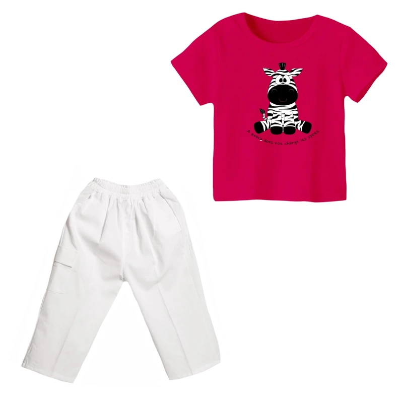 ست تی شرت و شلوارک دخترانه مدل گورخر کد ۱۴