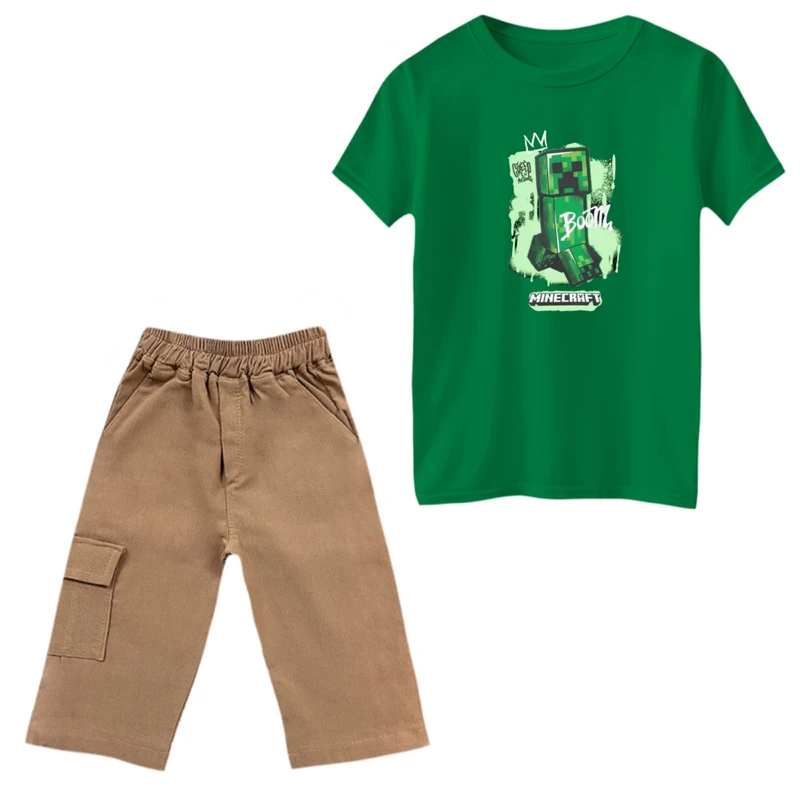 ست تی‌شرت و شلوارک پسرانه مدل ماینکرفت کد 6