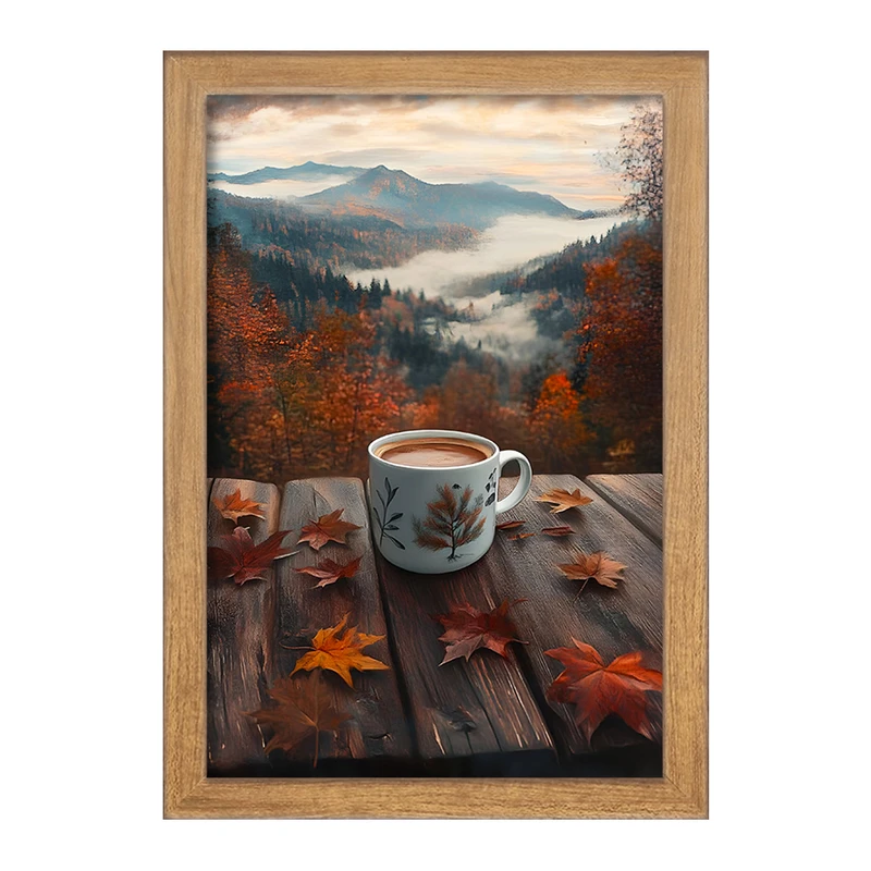 تابلو خندالو مدل فنجان قهوه و جنگل کد F7366