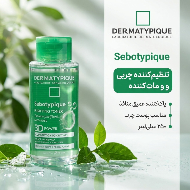 تونر پاک‌کننده صورت درماتیپیک مدل sebotypique مناسب برای پوست چرب حجم 250 میلی‌لیتر