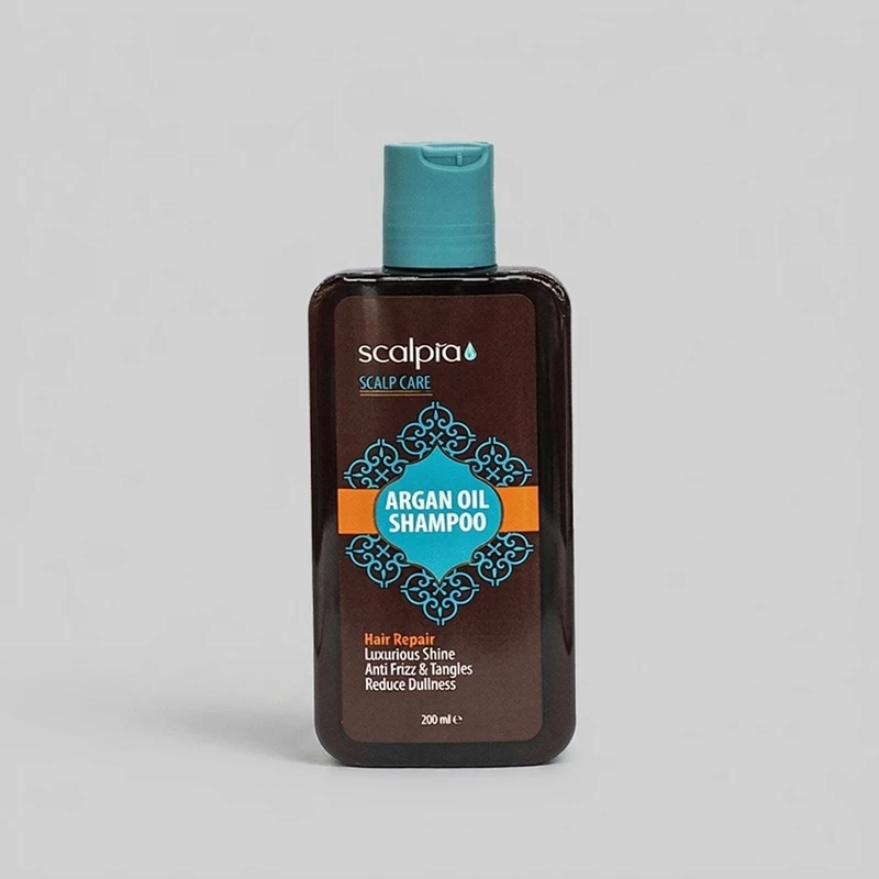 شامپو موی سر اسکالپیا مدل argan oil حجم 200 میلی‌لیتر، ترمیم‌کننده، تقویت‌کننده، مغذی، جلوگیری از وز شدن مو، مناسب انواع مو به ویژه خشک، آسیب دیده و رنگ شده