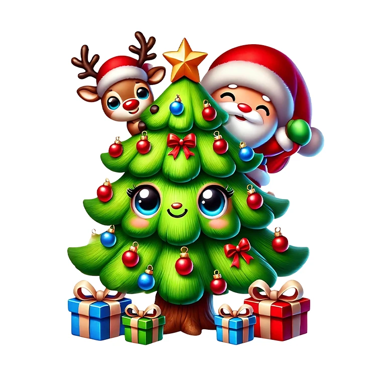 استیکر پارچه و لباس پاد آفرین مدل کریسمس طرح بابانوئل کاج گوزن آدم برفی قهوه کد S3073