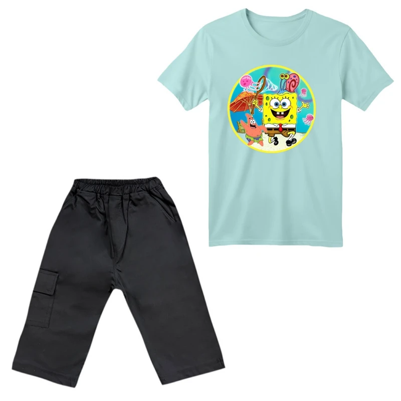 ست تی‌شرت آستین کوتاه و شلوارک پسرانه مدل باب اسفنجی کد 4