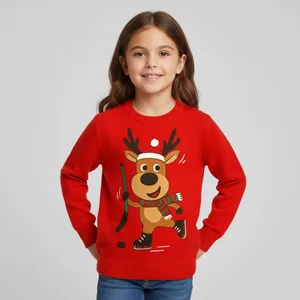 پلیور یقه گرد دخترانه مدل گوزن هاکی باز یلدایی 