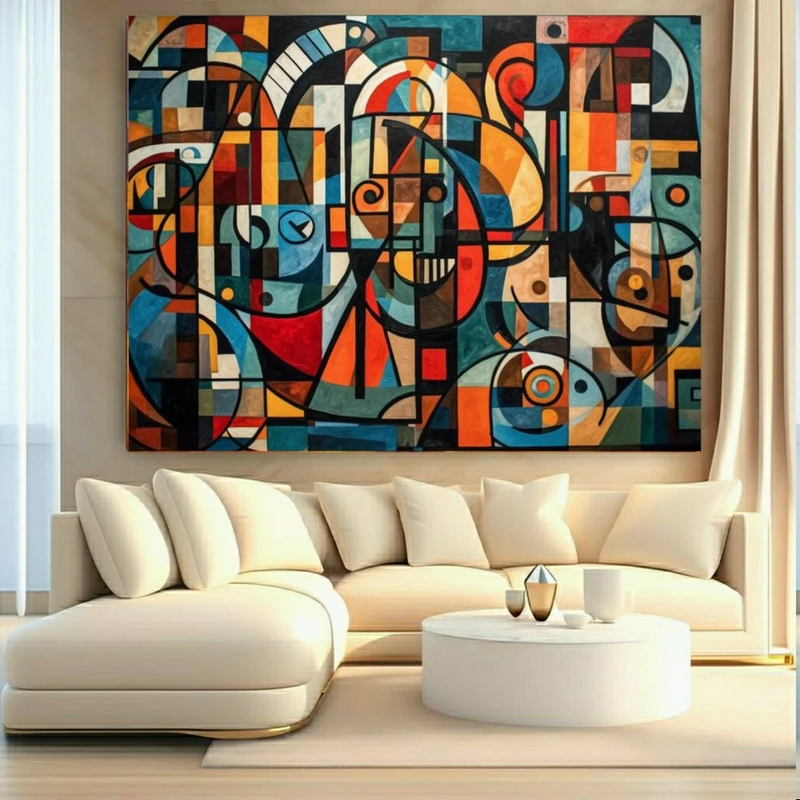 تابلو بوم طرح مخمل سمفونی کوبیسم مدل رنگارنگ کد BK24750