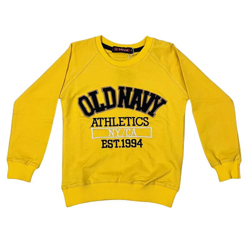 سویشرت پسرانه مدل نوشته تکه دوزی شده رنگ زرد