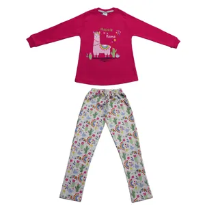 ست سویشرت آستین بلند و شلوار دخترانه مدل لاما رنگ سرخابی