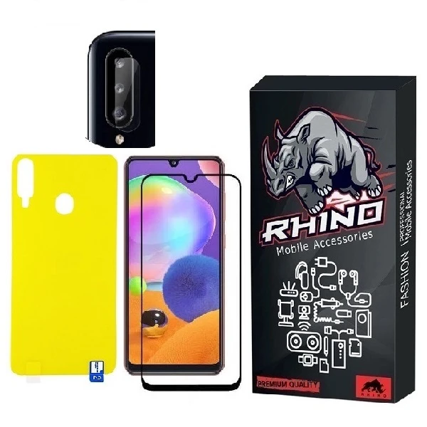 محافظ صفحه نمایش راینو مدل FUL مناسب برای گوشی موبایل سامسونگ Galaxy A20s به همراه محافظ پشت گوشی و محافظ لنز دوربین