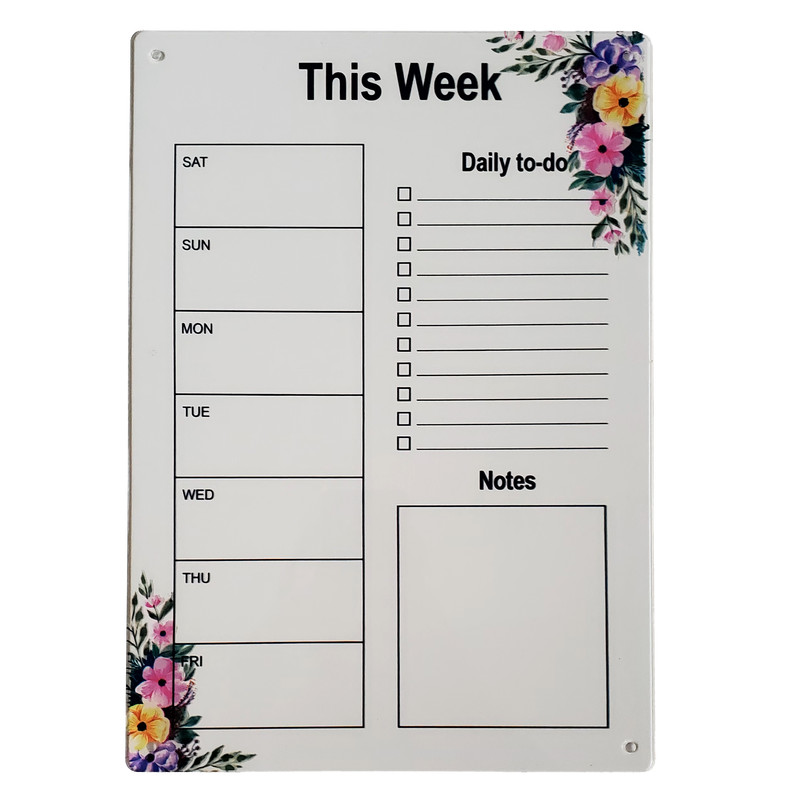 تخته وایت برد مدل پلنر هفتگی گل دار سایز 20*30 سانتی متر