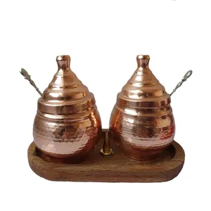 بانکه مسی مدل جا ادویه کد 21 به همراه قاشق مجموعه 5 عددی