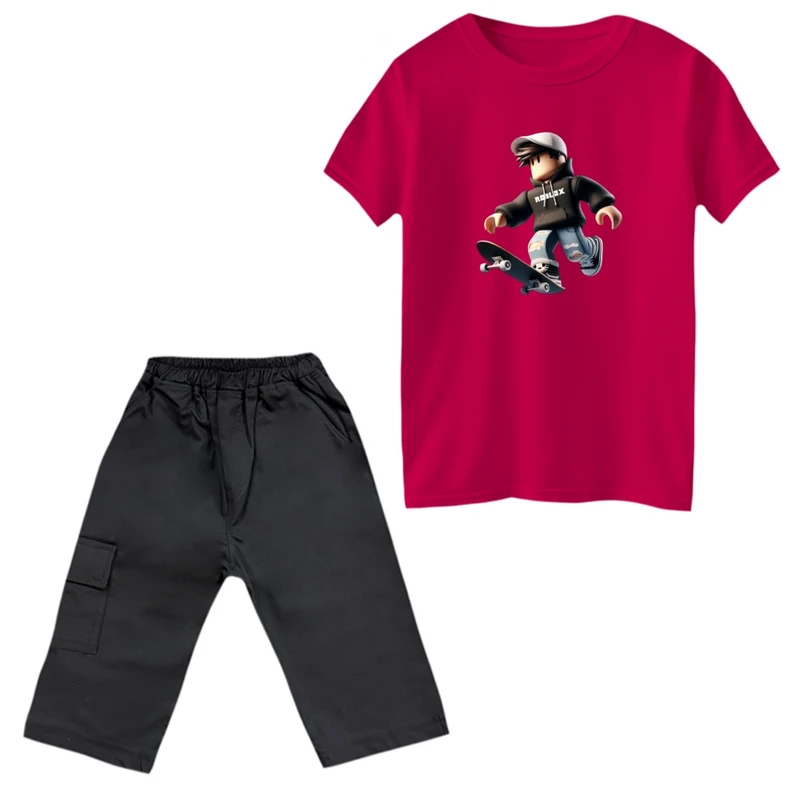 ست تی‌شرت و شلوارک پسرانه مدل روبلاکس کد 4