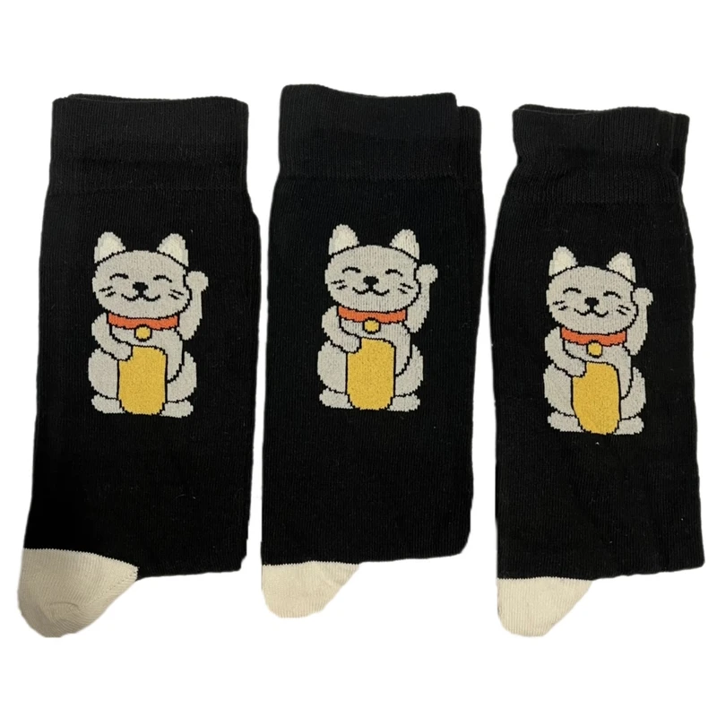 جوراب ساق بلند مردانه مدل گربه بسته 3 عددی