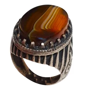 انگشتر نقره مردانه مدل عقیق حجر ال داودی بحرینی